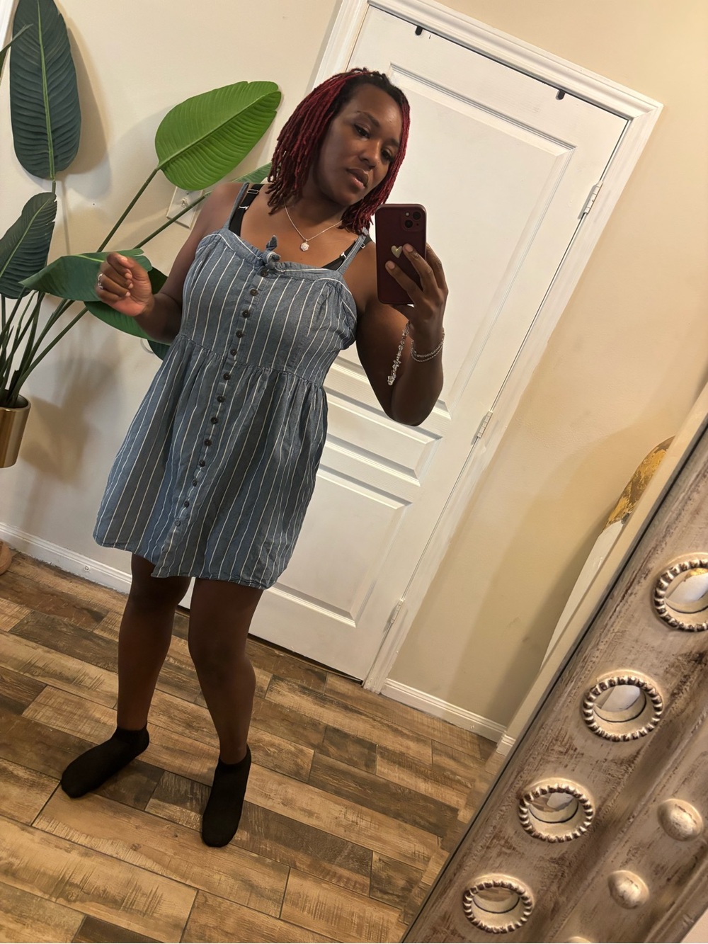 Striped Blue Button-Front Sundress - Picture 3 of 5
